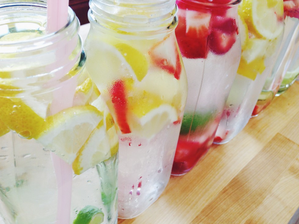 vitamin infused water with lemon, strawberry, lime