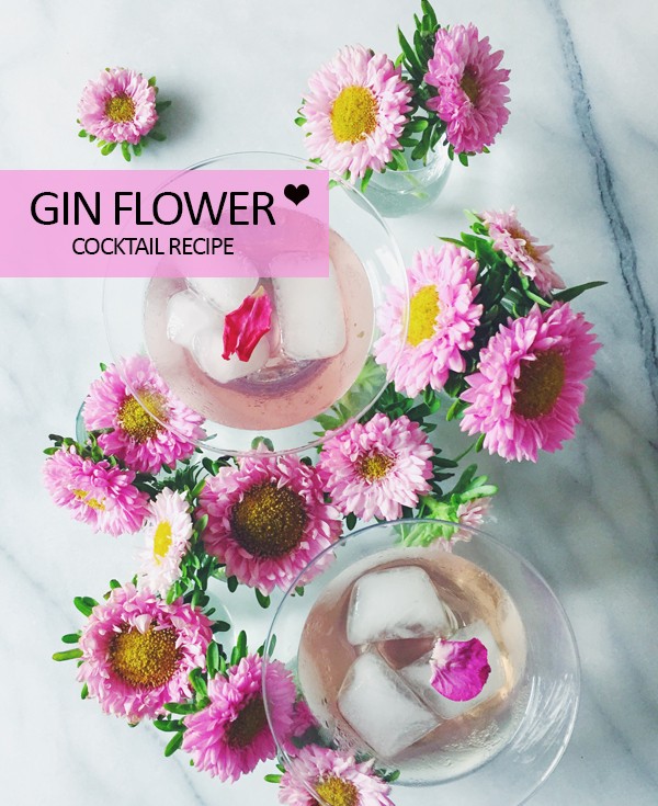 Gin Flower Cocktail Recipe from Shaker and Spoon - perfect for valentines day