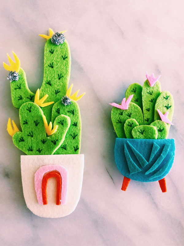 Cut a square or bowl planter, or whatever shape you please. I love the extra touch of adding little mid century modern legs to the bottoms of the cactus planters.